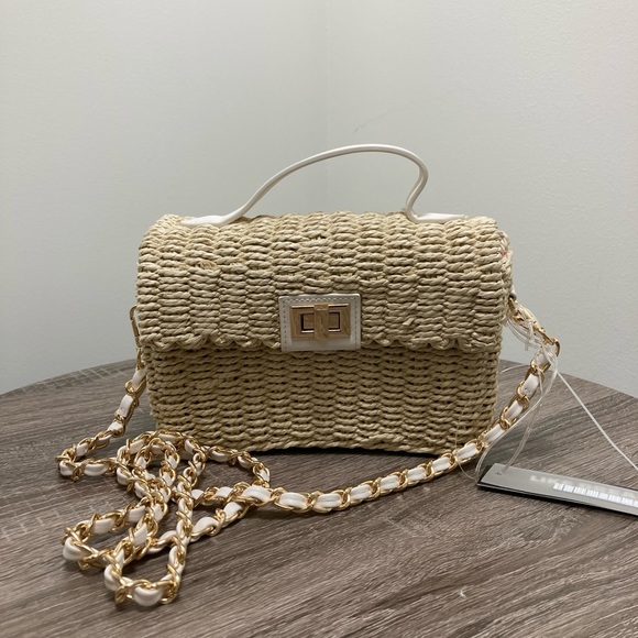 LIKE DREAMS Handbags - Natural/Ivory Sift Straw Purse w/Chain
